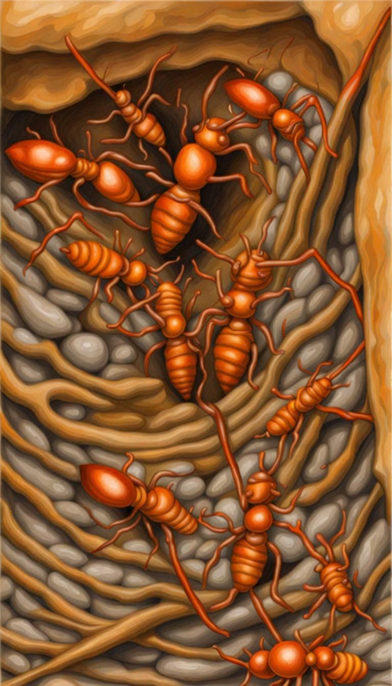 Detailed Colored Pencil Drawing of a Termite Nest