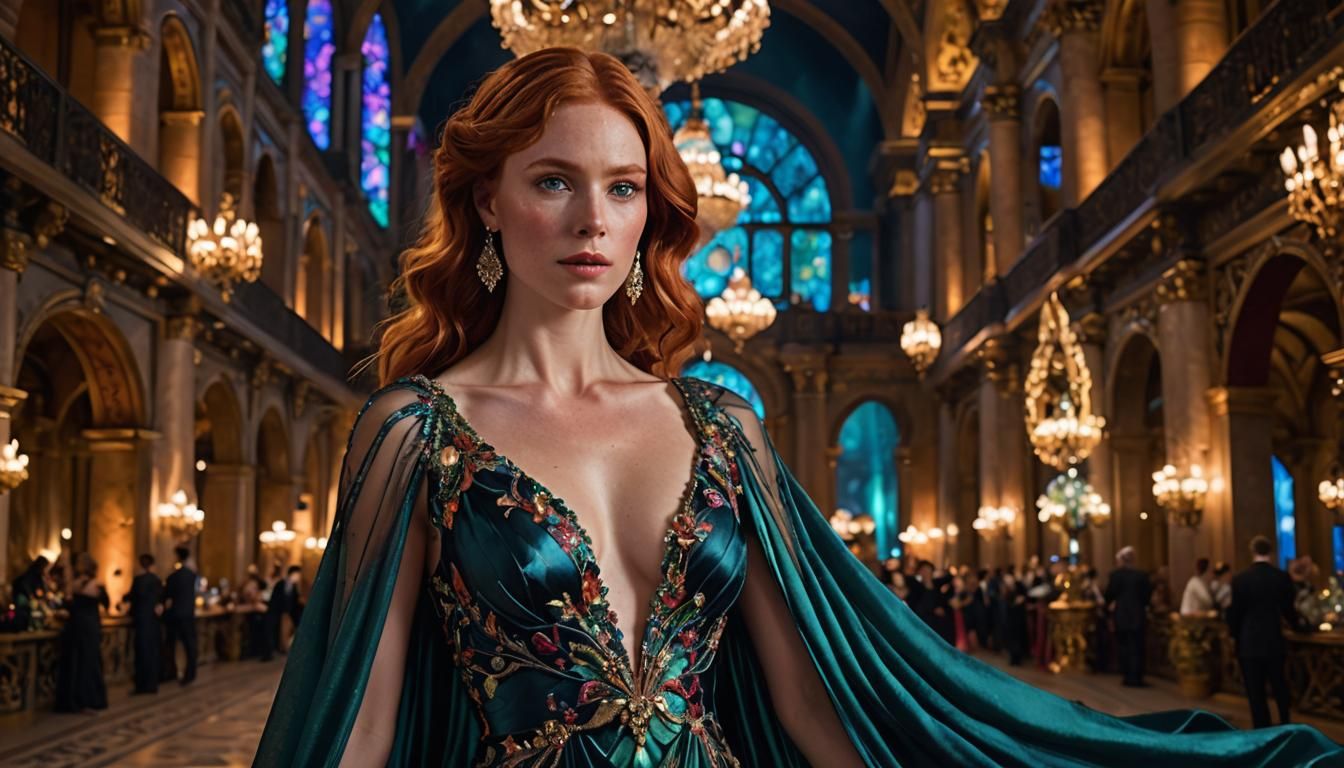 Redhead in Gown at Gala, Fantasy Art