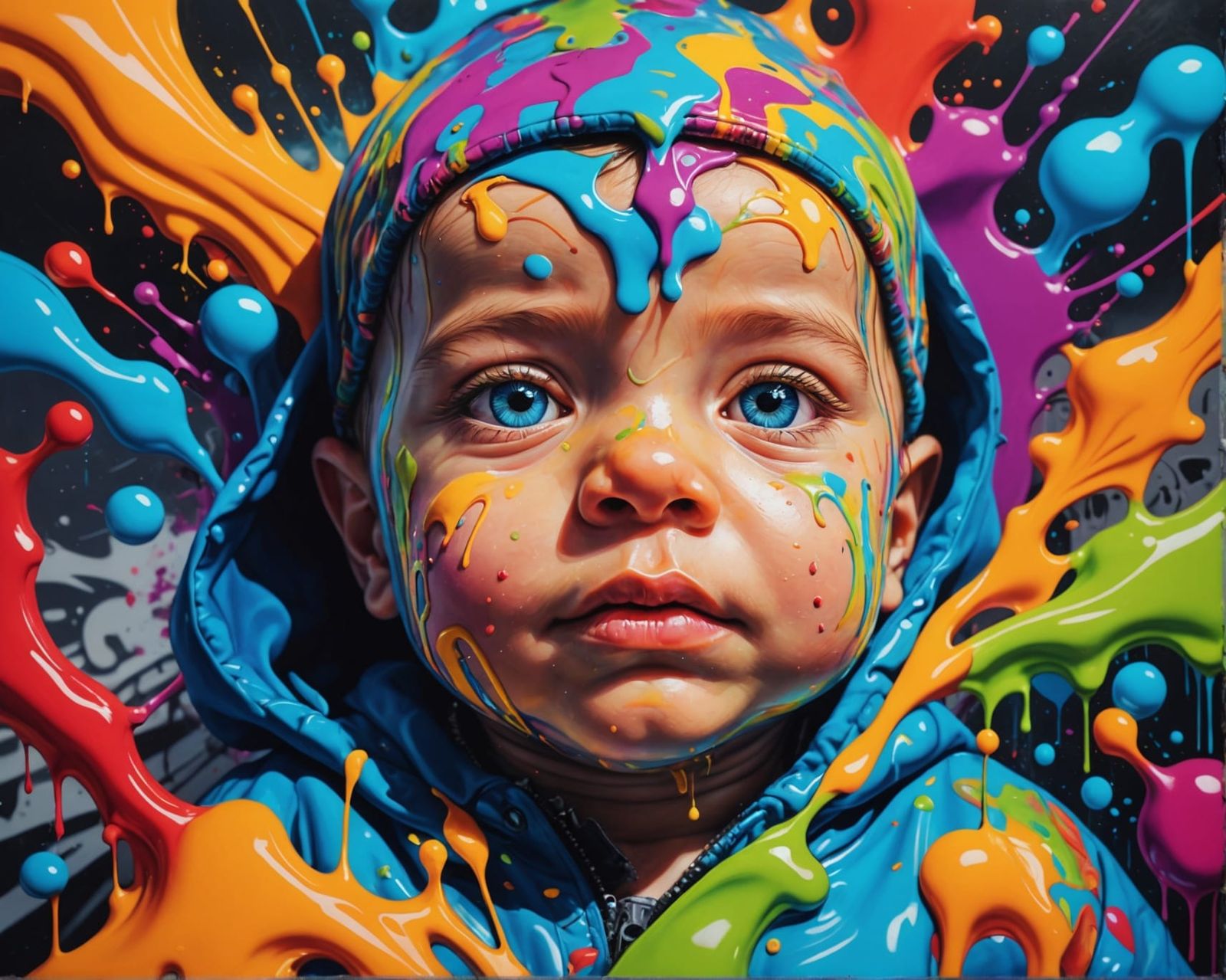 Radiant Newborn in Surreal Street Art Style