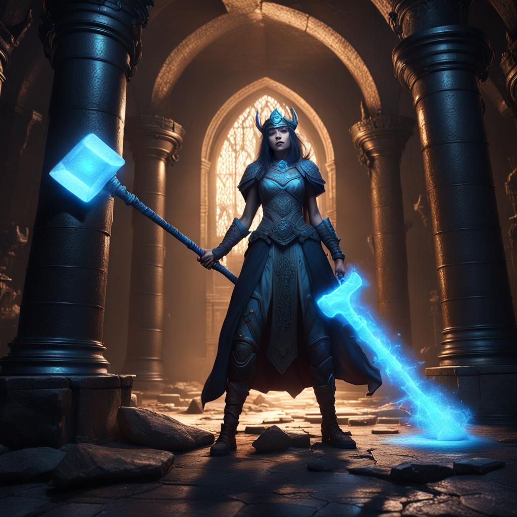 Dark Princess Cleric with Glowing Sledgehammer