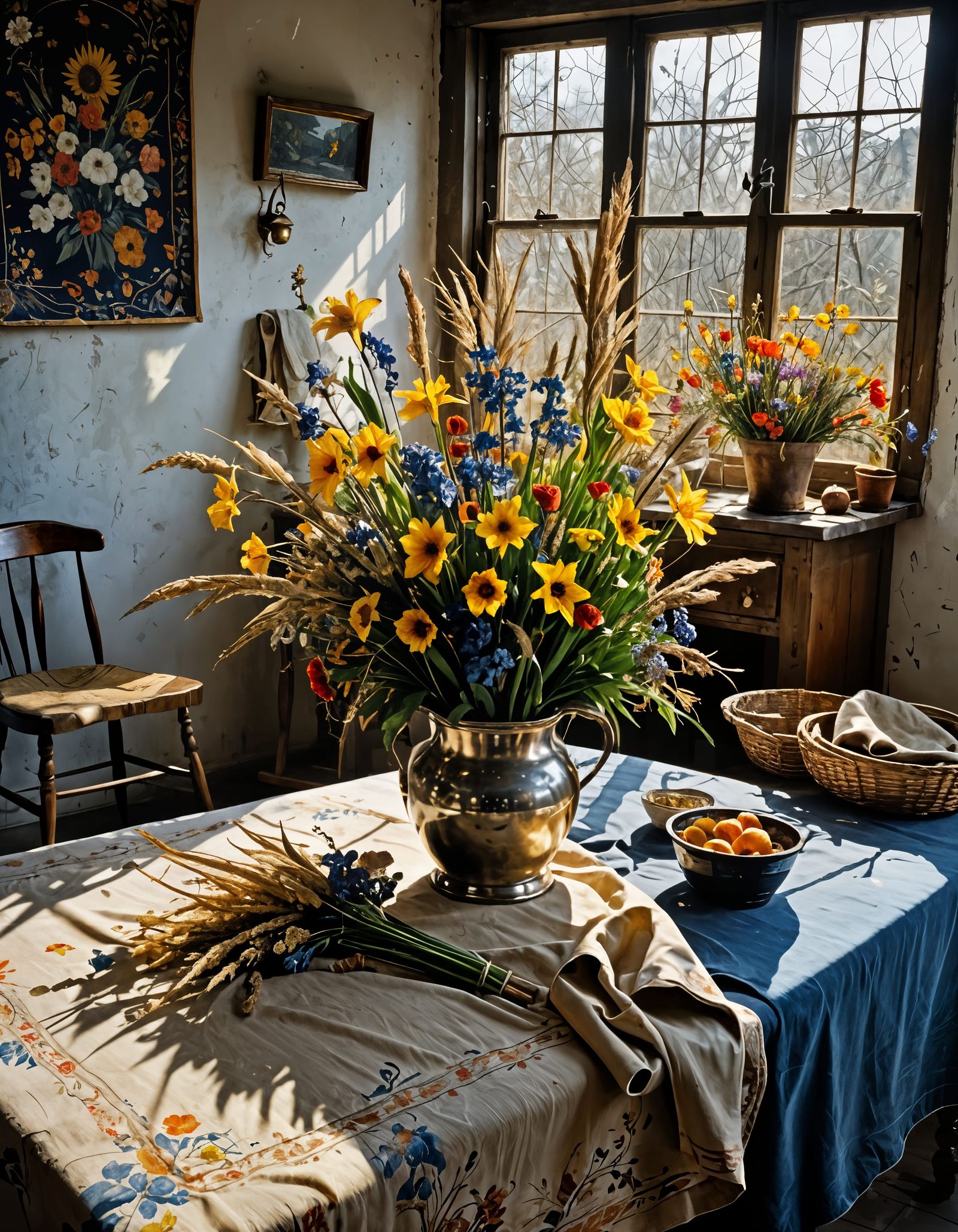 Floral Still Life with God Rays, Hyperrealist Painting