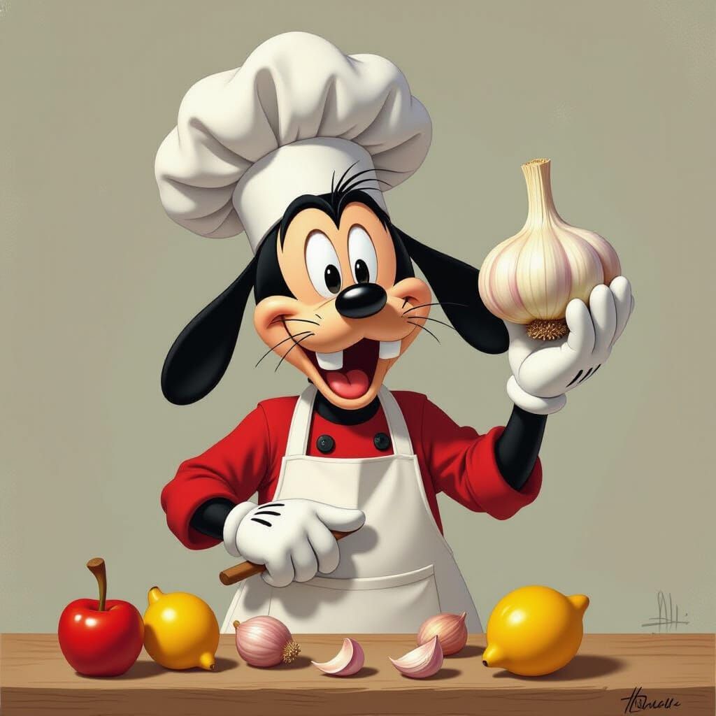 Chef Goofy Proudly Presents Garlic: Whimsical Digital Art