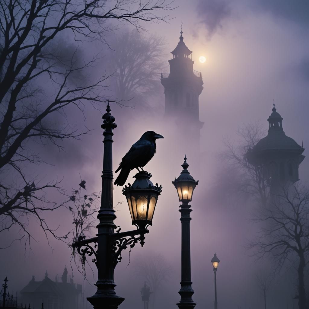 Raven in Fog: A Dark Fantasy Matte Painting