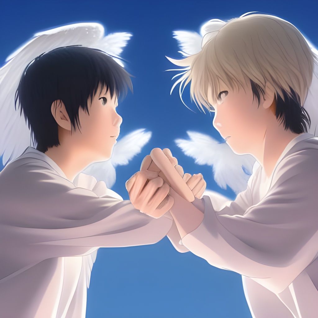 Angels Holding Hands in Anime Style