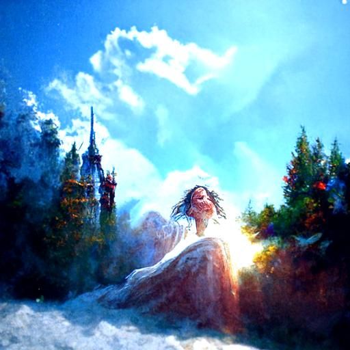 Ethereal Fantasy Scene with Mist and Sunbeams