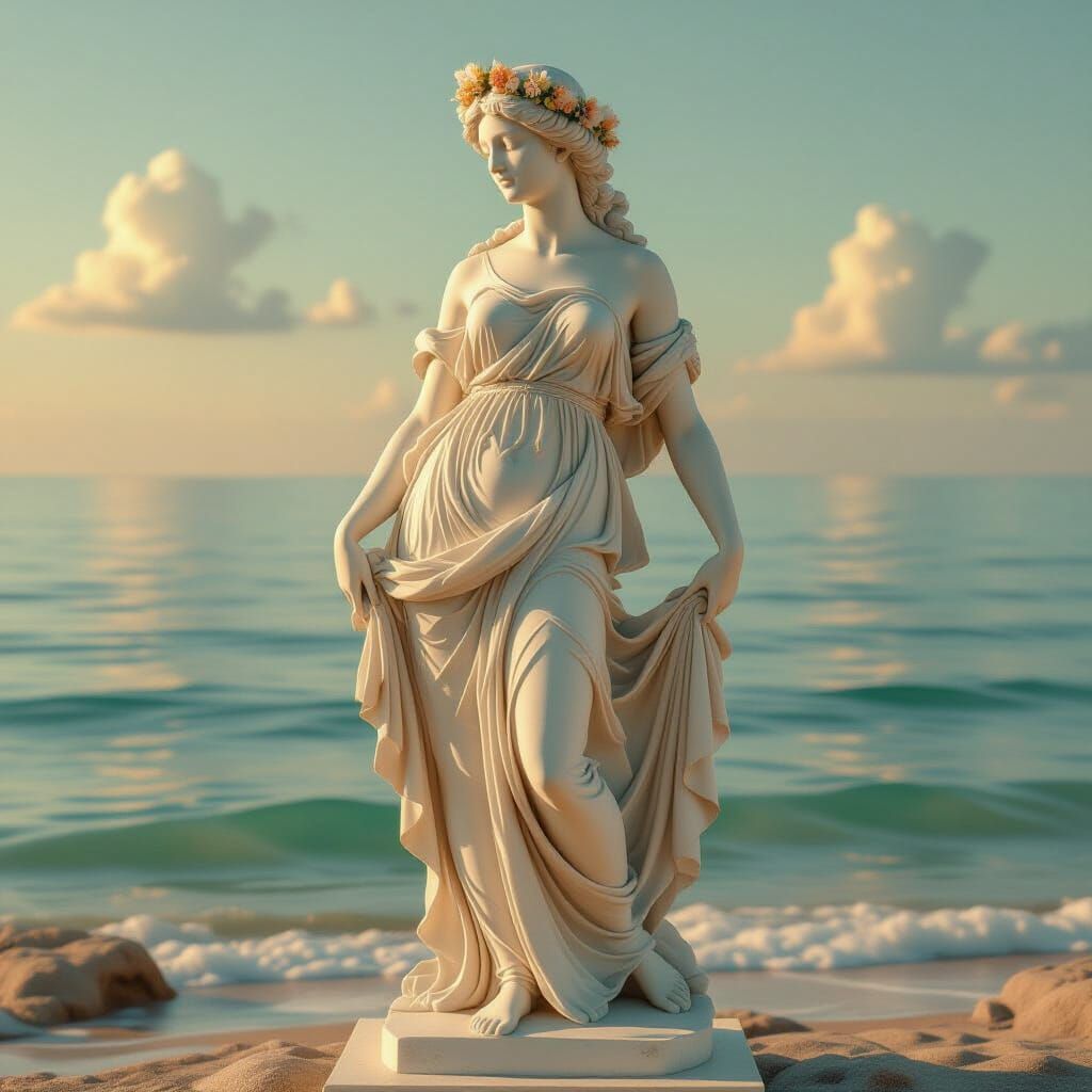 Aphrodite Sculpture on Grecian Shore