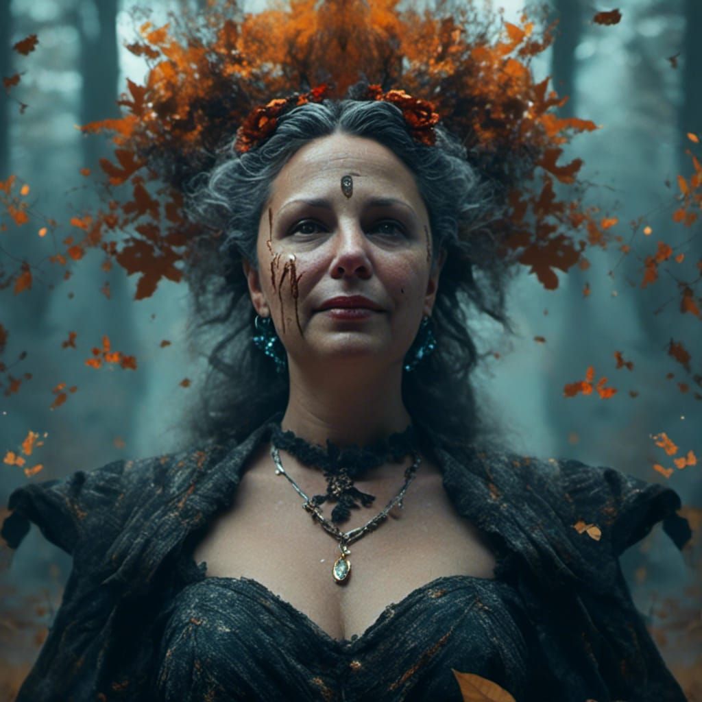 Forest Witch Casting a Spell in Detailed Matte Painting