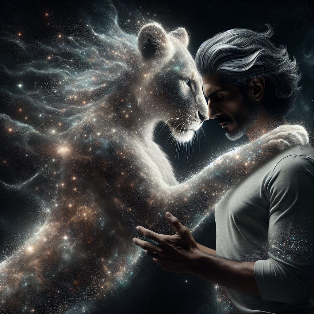 Celestial Lioness Hug: A Digital Matte Painting