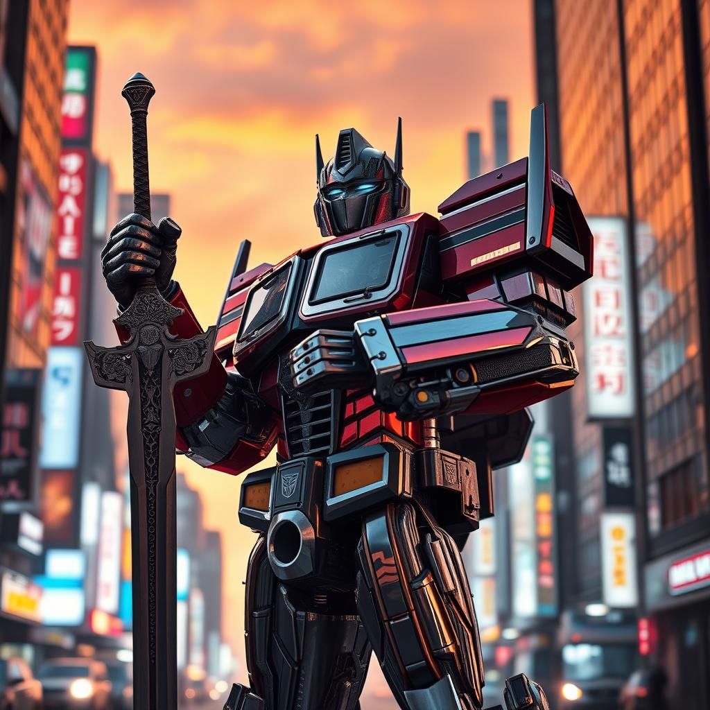 Optimus Prime in Tokyo Sunset: Cyberpunk Art
