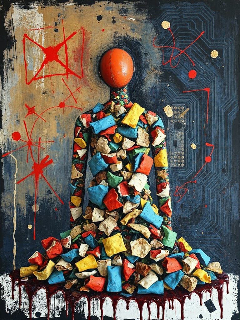 Abstract Tempura Painting of Humanoid Forms