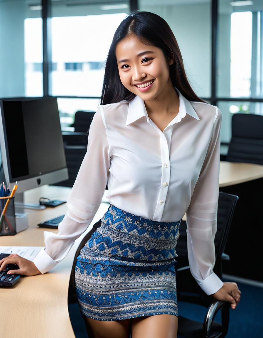 Smiling Indonesian Woman in Modern Office, Photorealistic