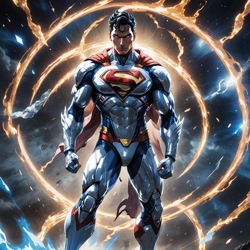 an 4K bold cel shading anime wallpaper of superman wearing p...