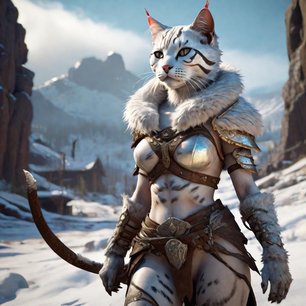 Feline Warrior in Snowy Wilderness