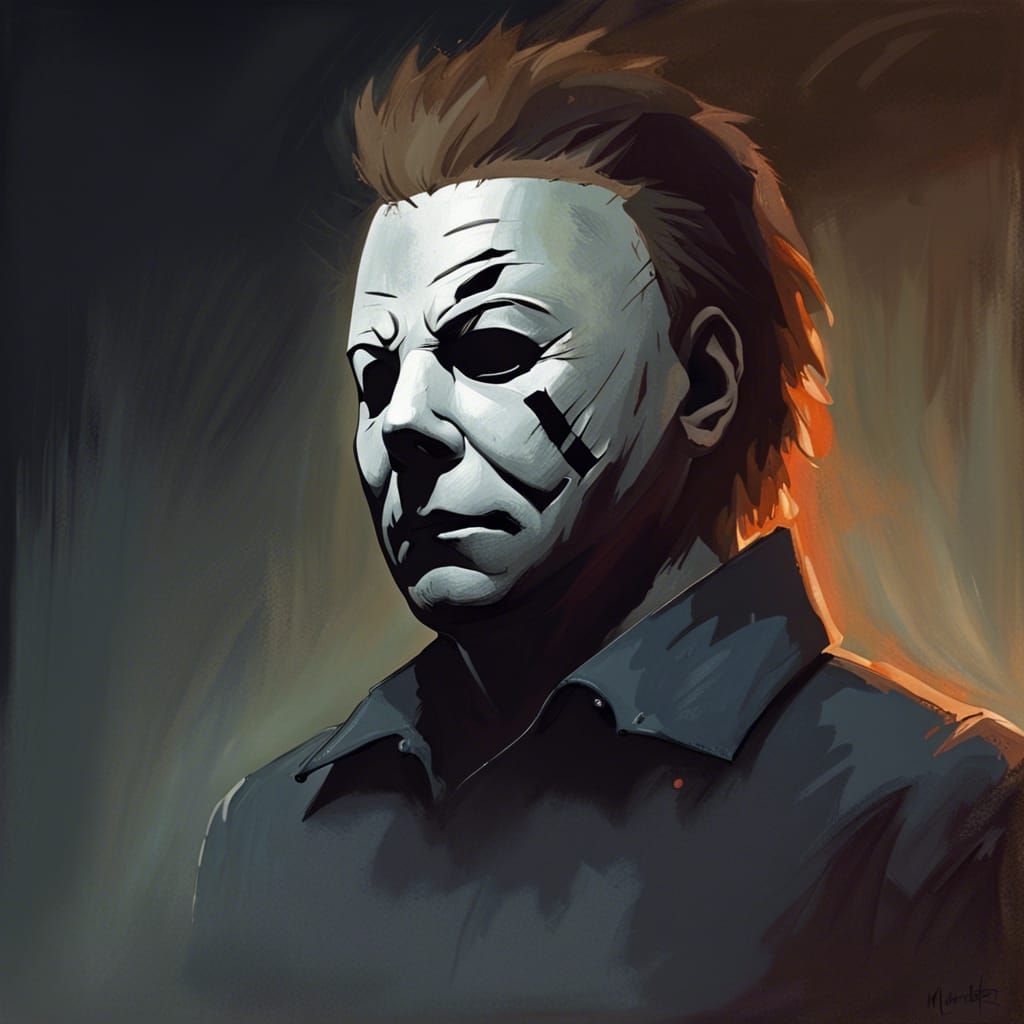 Sinister Michael Myers Portrait in Dark Horror Style
