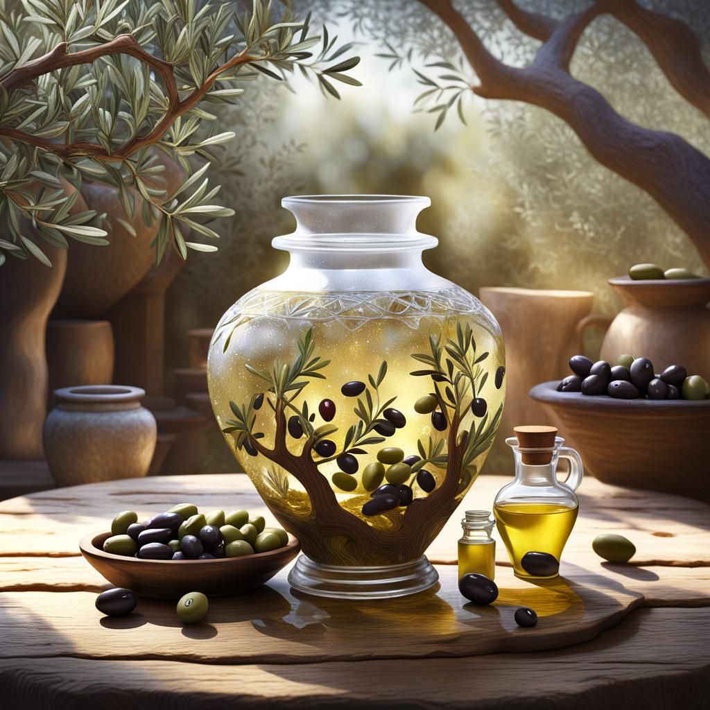 Olive Oil Amphora Still Life in Detailed Matte Style