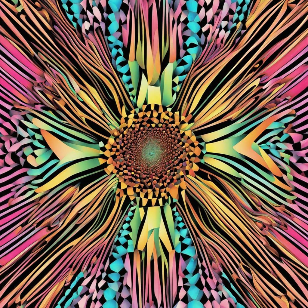 Hypnotic Fractal Pattern in Neon Op-Art Style