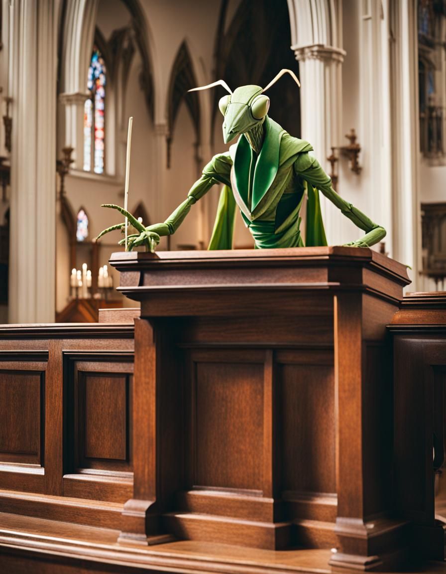 Humanoid Mantis Pastor Giving Sermon Photograph