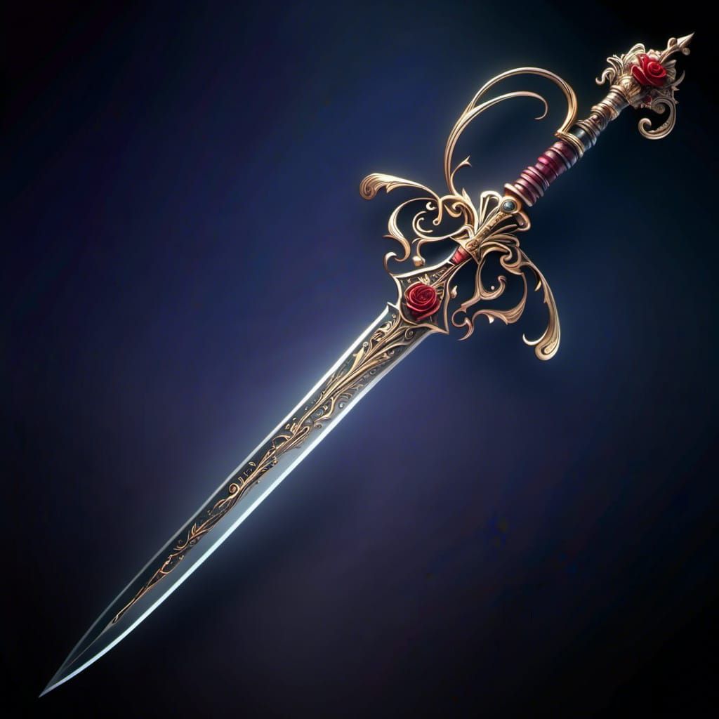 Ornate Rapier with Golden Hilt in Art Nouveau Style