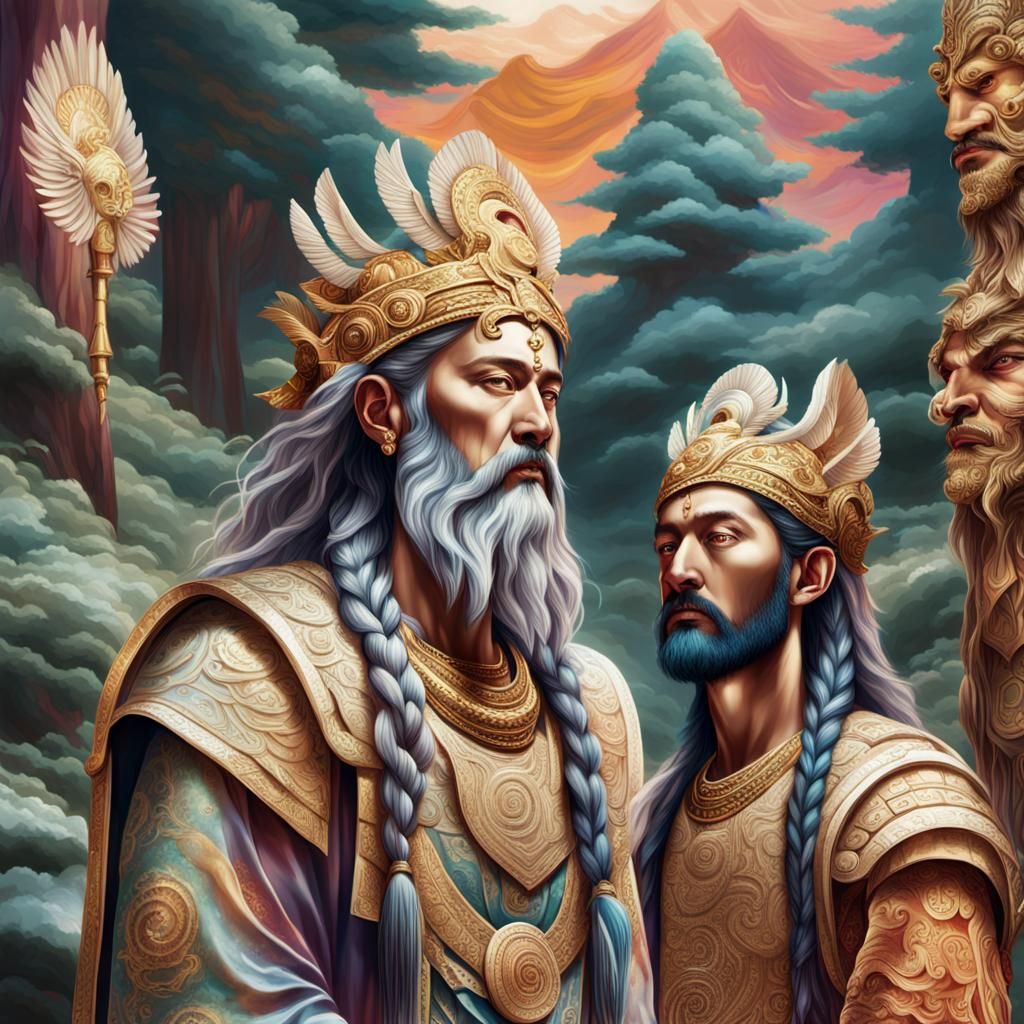 Dramatic Gods in Surreal Hyperrealistic Splash Art