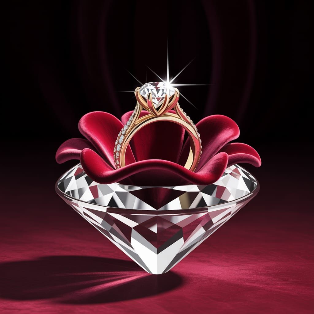 Elegant Diamond Ring Holder with Red Velvet Flower