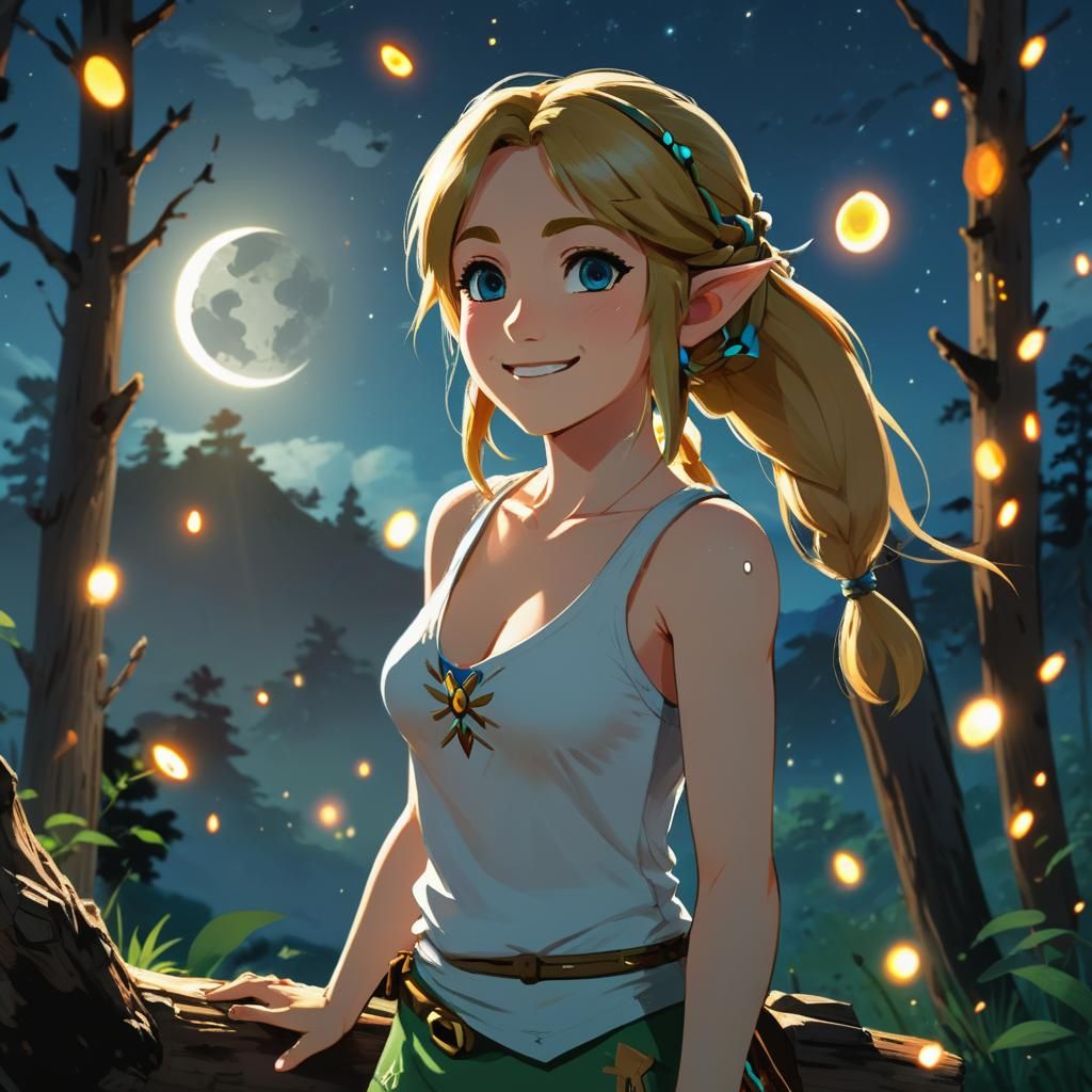 Zelda in Forest at Night, Anime Style