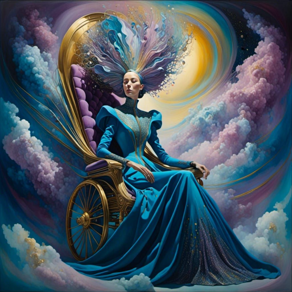 Surreal Queen on Celestial Throne: Digital Painting