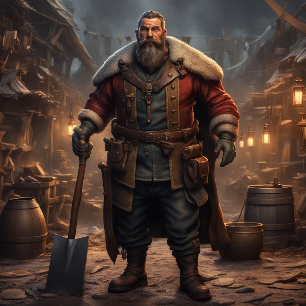 Beefy Trader with Beard in Detailed Matte Painting