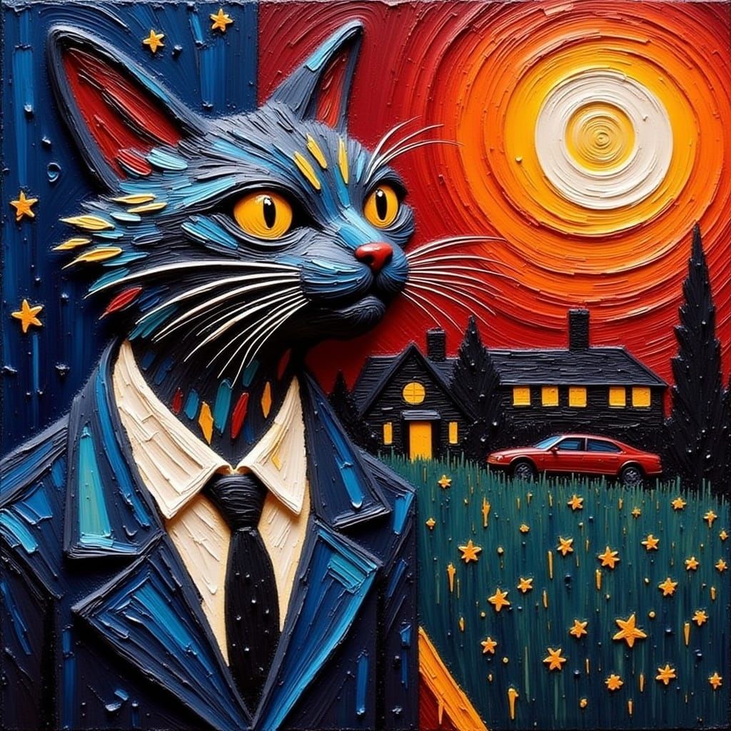 Siamese Cat Screaming in Impasto Style