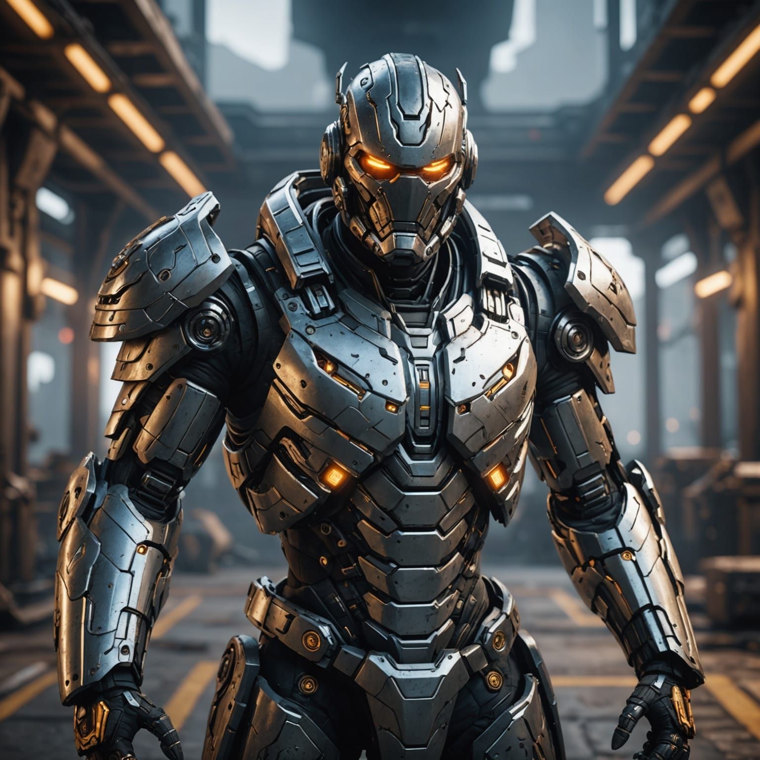 Detailed Cyborg Warrior in 3D Game Style