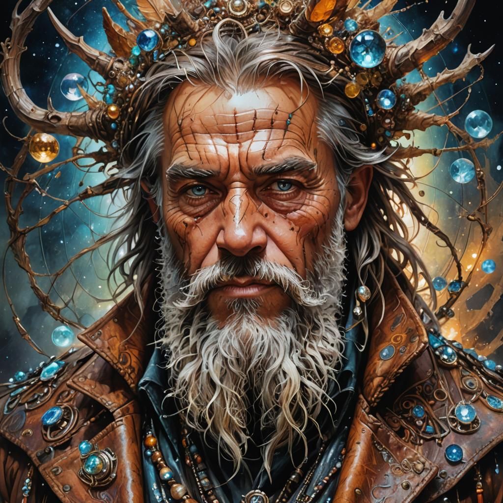Magical Wizard Portrait in Mixed Media Style