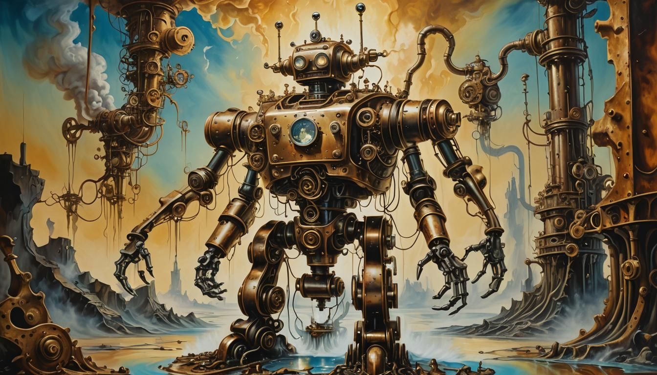 Surreal Steam-Powered Robot in Dreamlike State