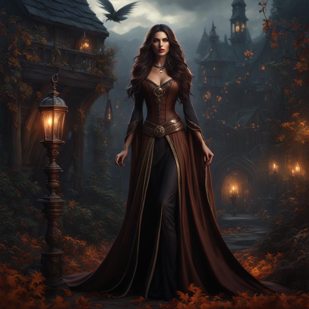 Slender Witch with Dark Hair: Fantasy Concept Art