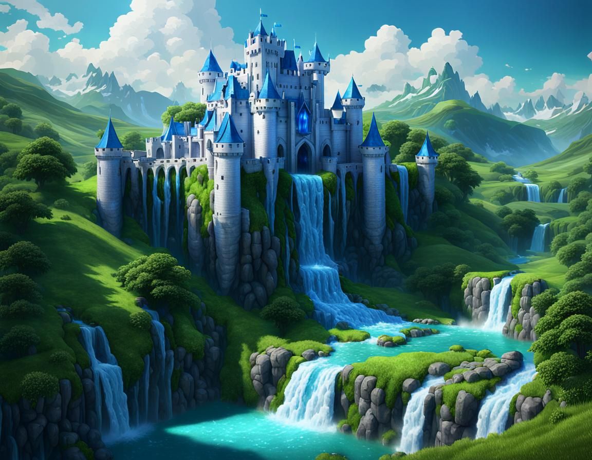 Fantasy Castle with Crystal Towers, Dark Concept Art