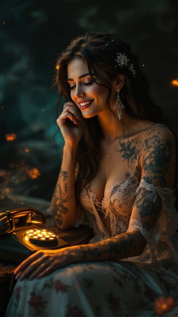 Mystical Tattooed Goddess in Soft Focus