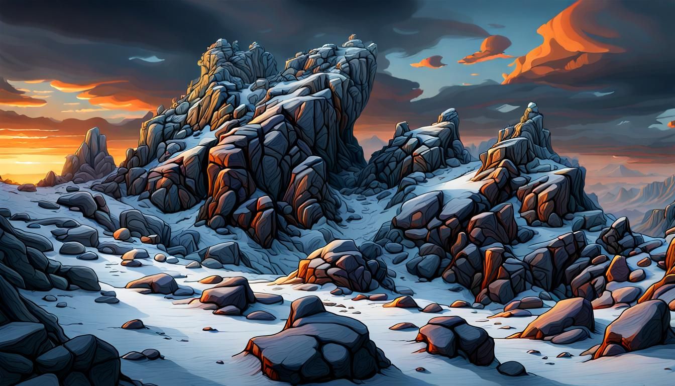 Epic Sunset Landscape of Windswept Rocks