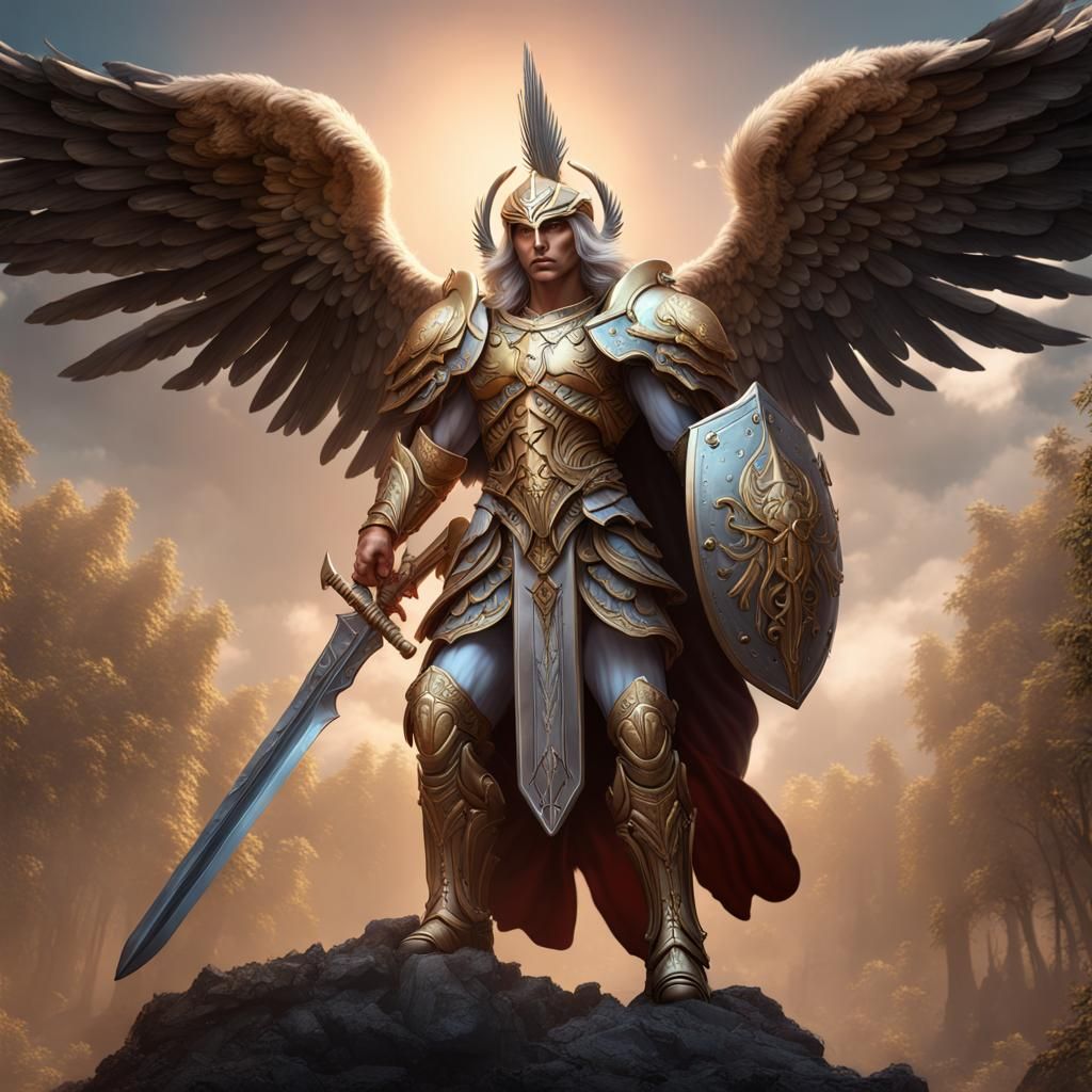 St. Michael, Angel Warrior in Elegant Battle Scene