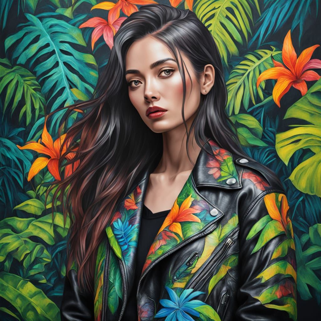 Fluorescent Rainforest Leather Jacket Portrait