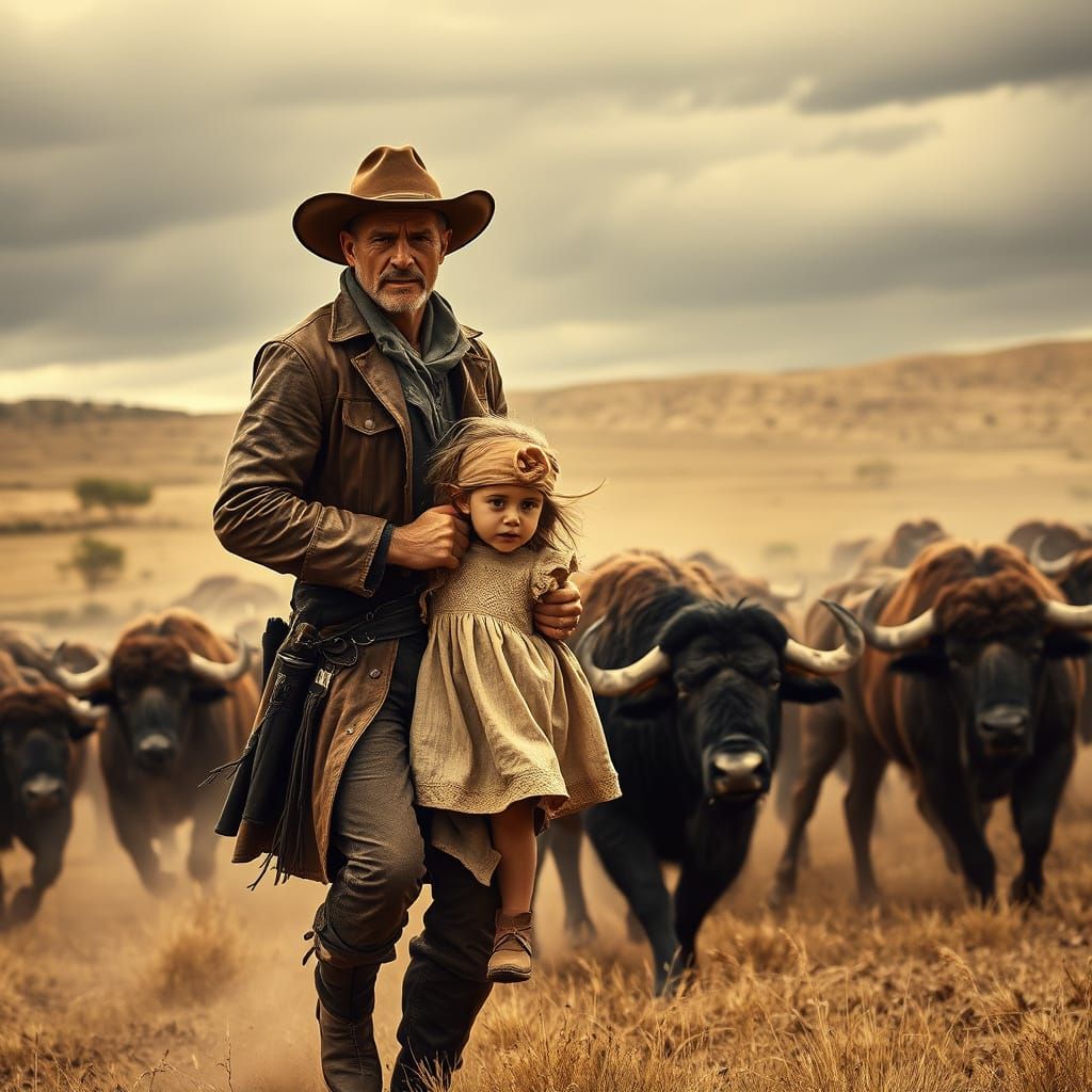 Determined Cowboy Saves Child from Buffalo Stampede in Cinem...