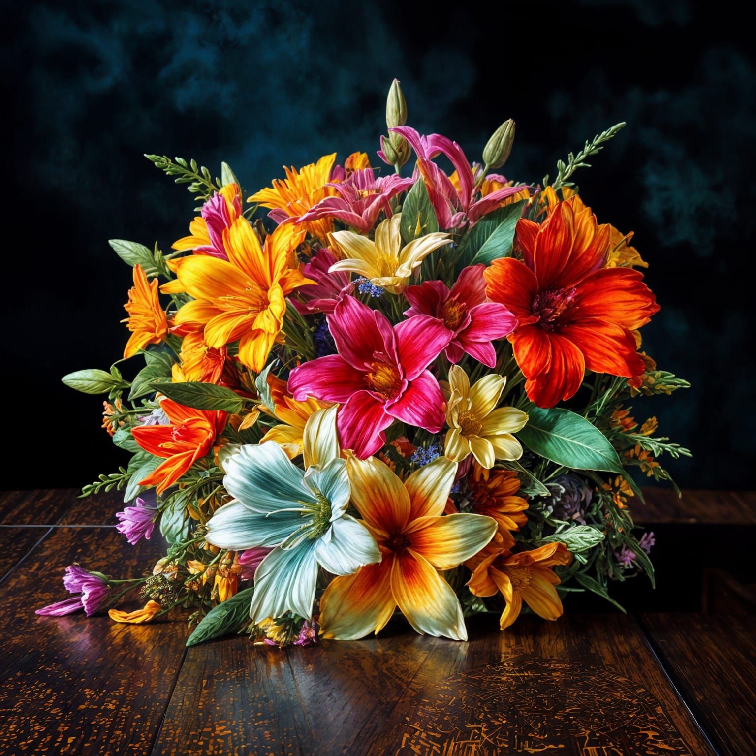 Vibrant Bouquet in a Dark Room