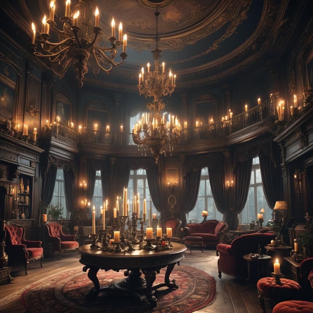 Victorian Living Room Illuminated by Candlelight