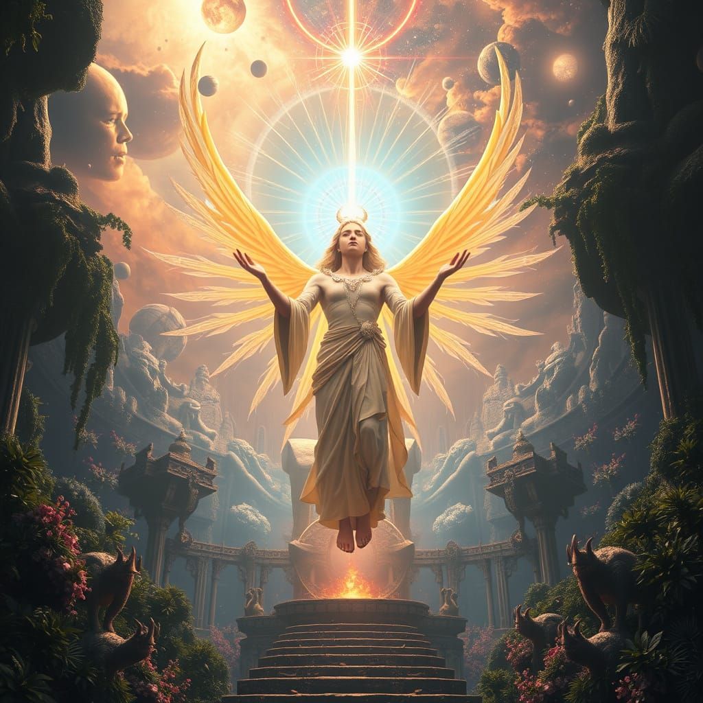 Divine Being in Radiant Light, Mystical Realm of Wonders