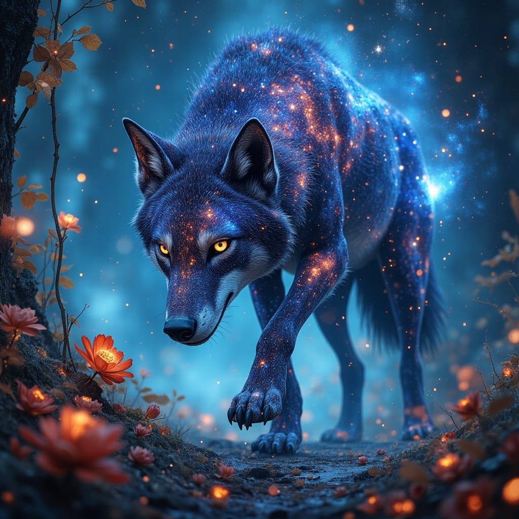 Bioluminescent Wolf in Alien Jungle