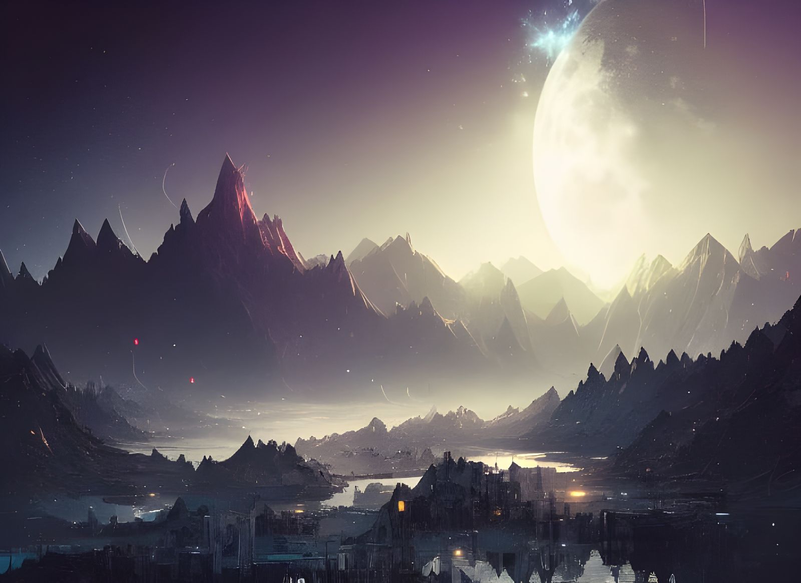 Epic Moonlit Nightscape with Starry Sky