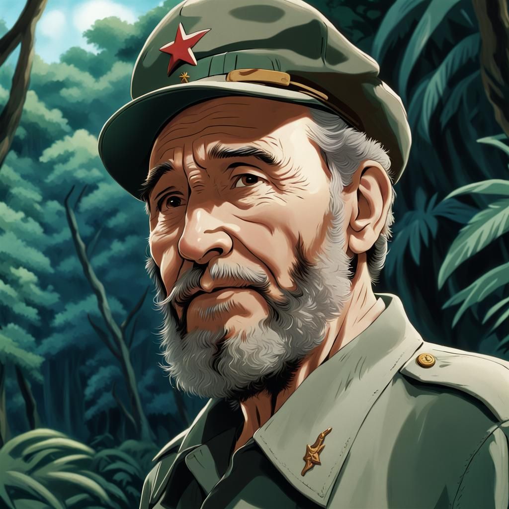 Fidel Castro in Studio Ghibli Anime Style