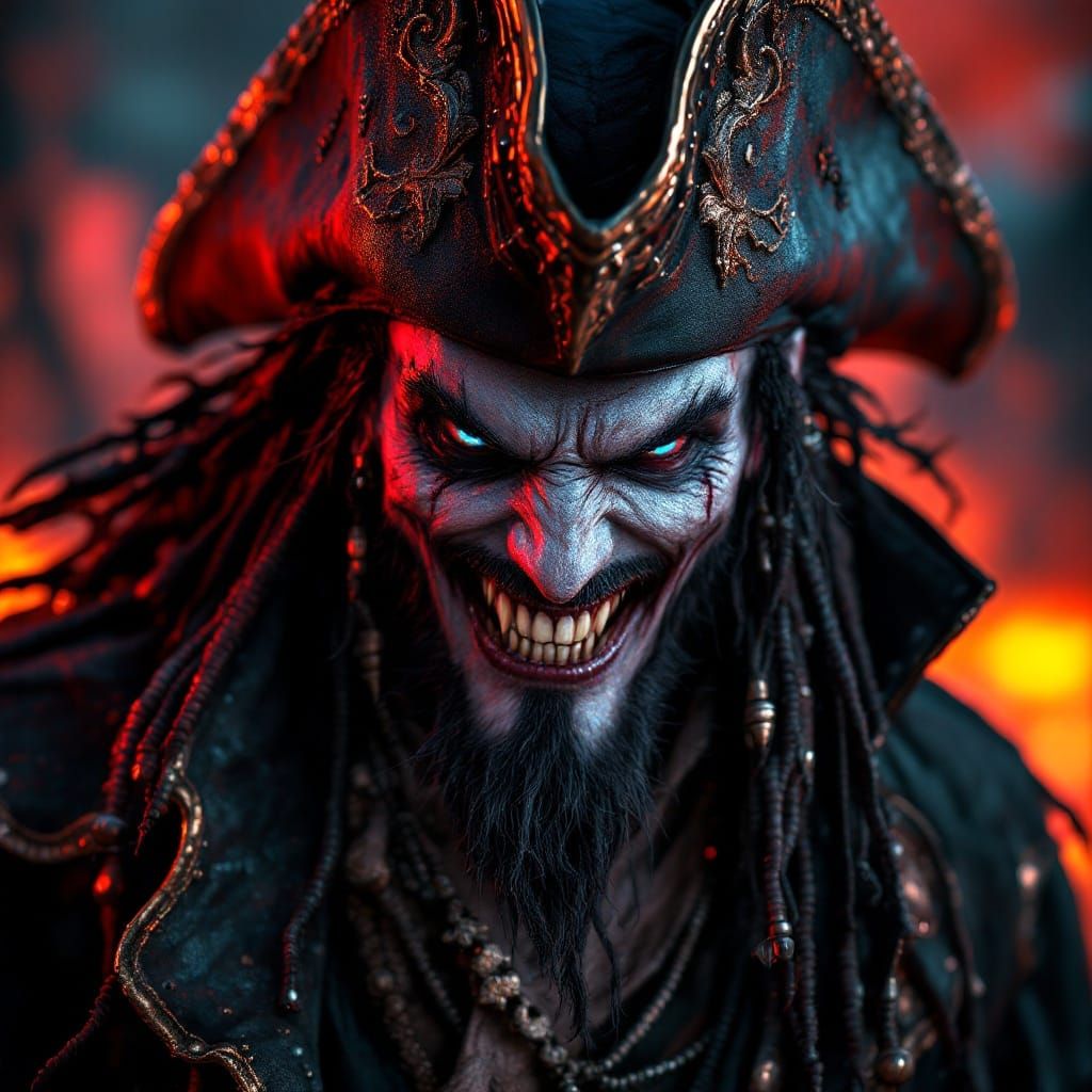 Hyperrealistic Vampire Pirate Captain Close-Up Portrait
