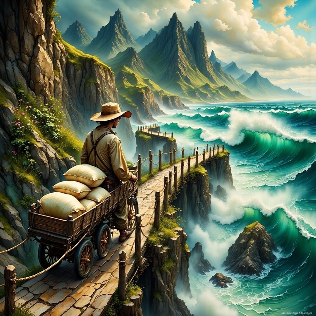 Surreal Mountain Bridge: A Windswept Journey