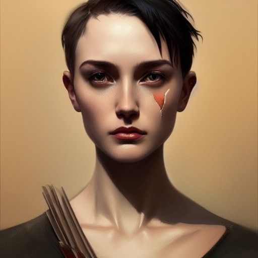 Elegant Woman Portrait with Scar in Art Nouveau Style