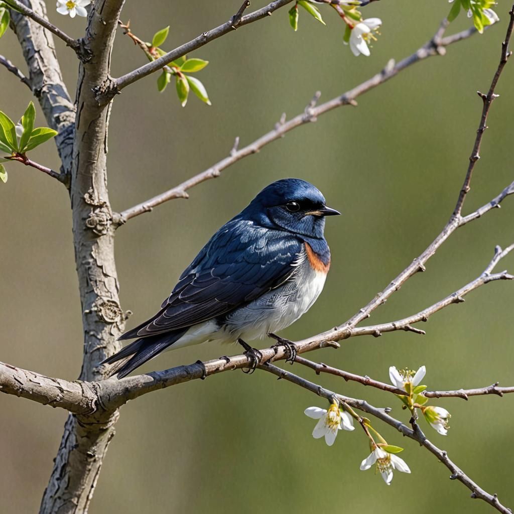 Springtime Swallow Perched on a Tree Branch