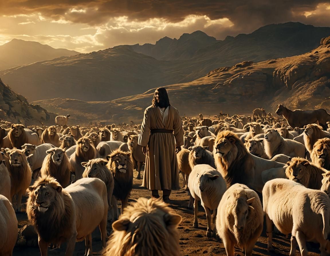 Jesus Christ in Heaven with Orchestra, Lion, and Lamb