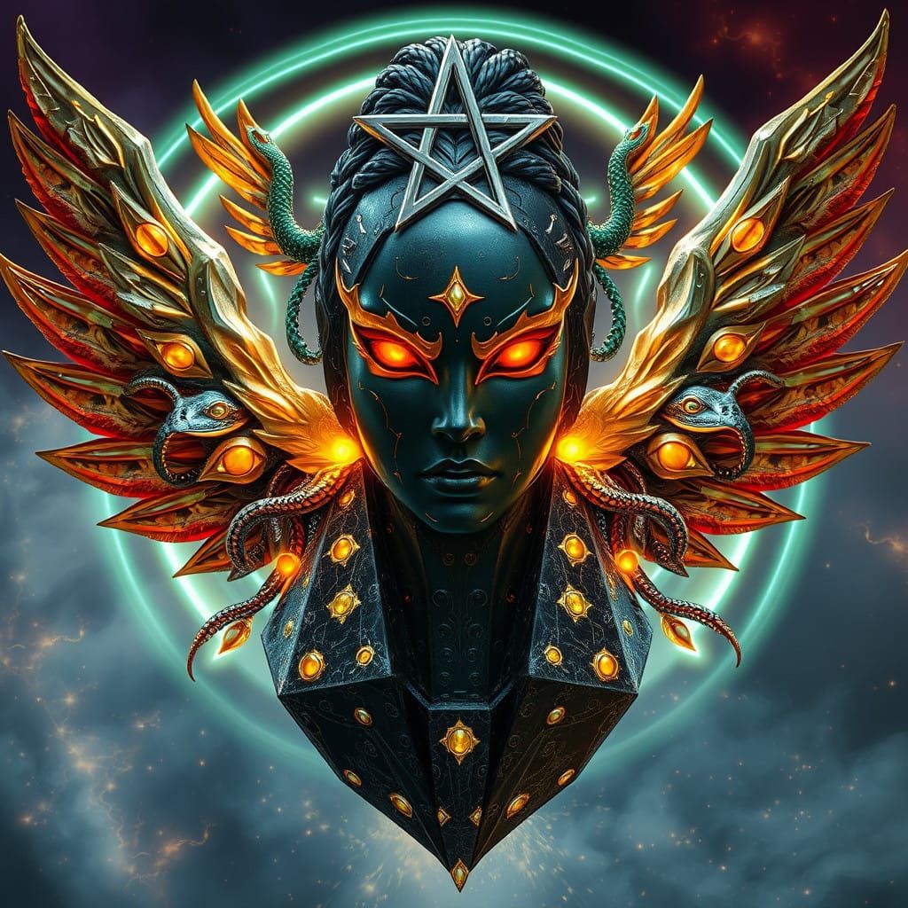 Celestial Primordial Giant with Starry Halo and Goddess of P...